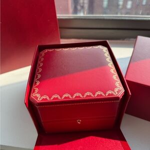 Elegant Red Cartier Jewelry Box and Bag with Gold Accents